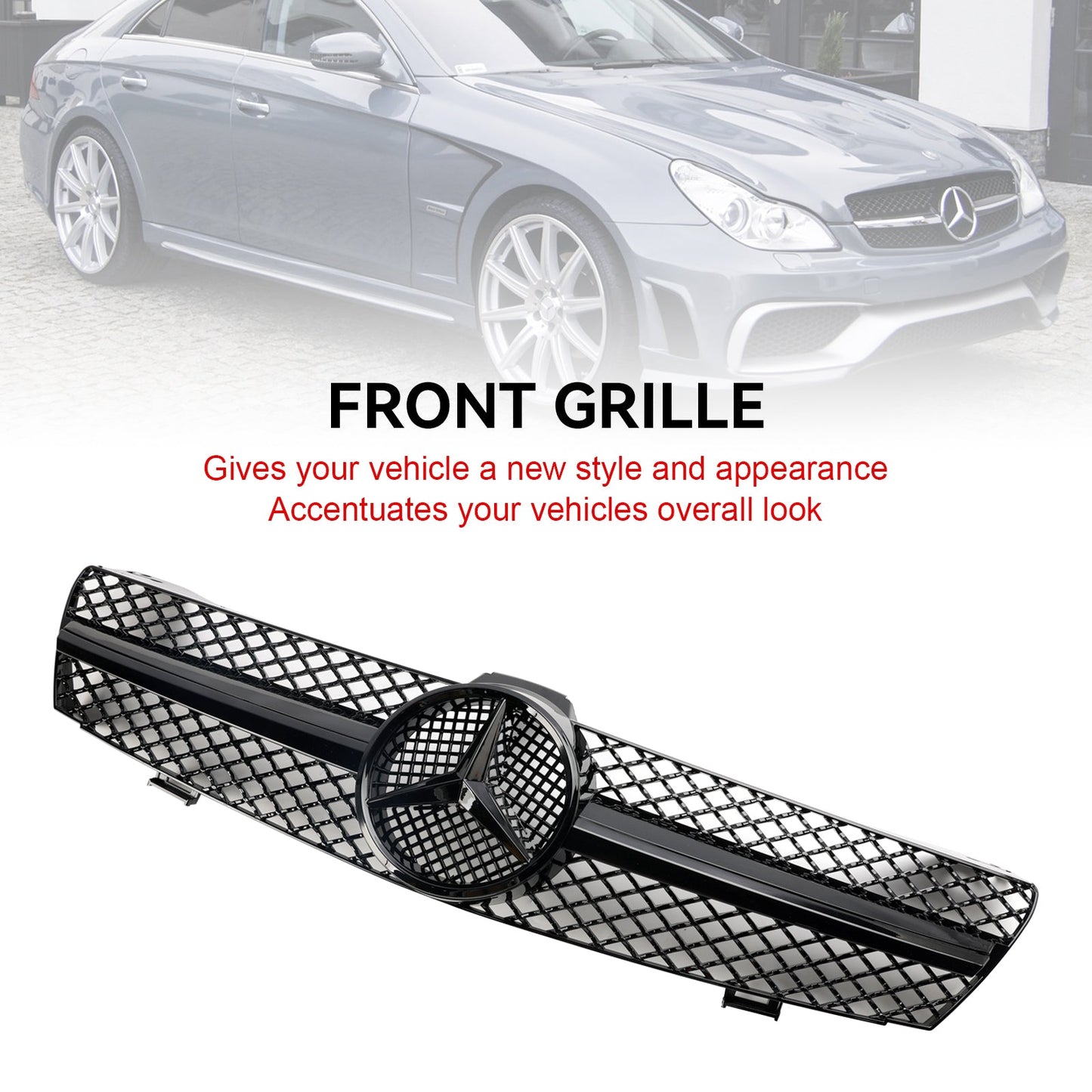 2004 2005 2006 2007 2008 Mercedes Benz CLS-Class W219 Front Grill Chrome / Black Replacement Grille With Star Emblem