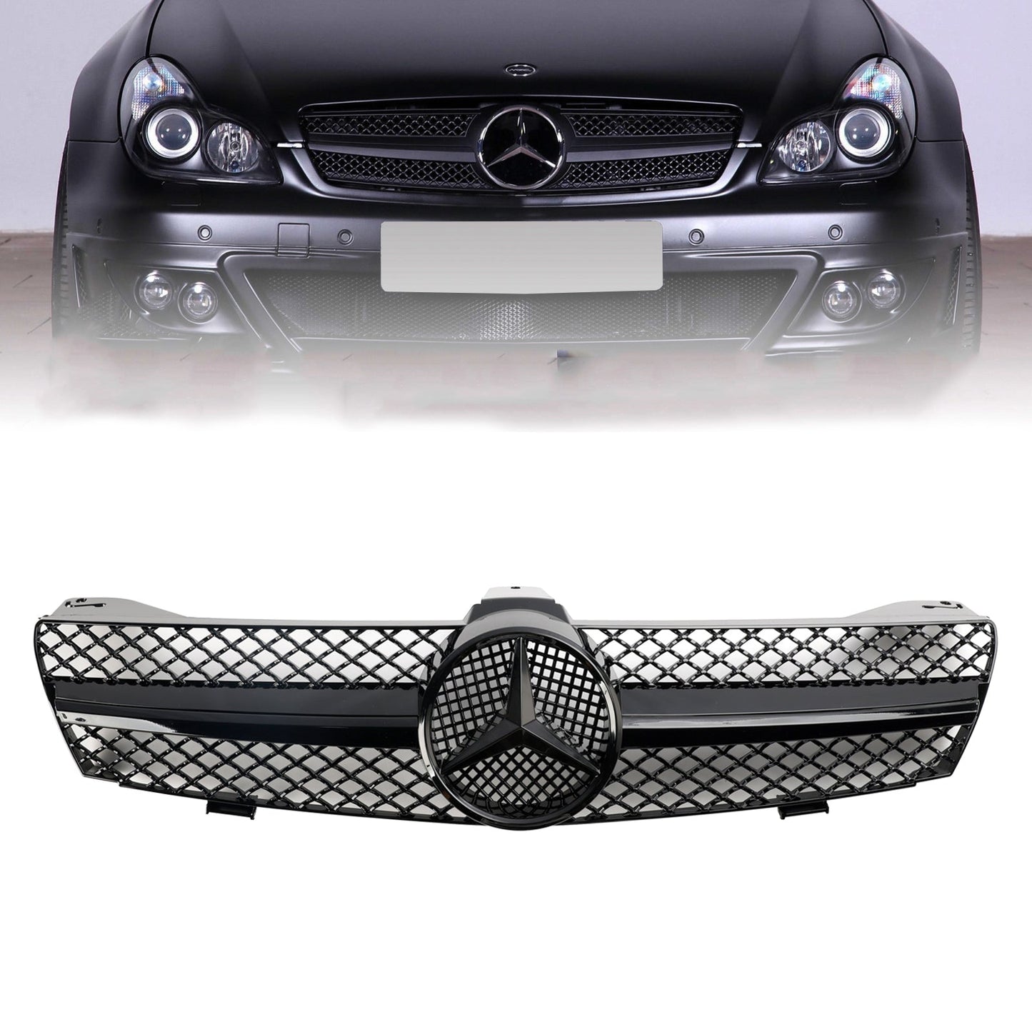 2004-2008 Mercedes Benz CLS-Class W219 C219 CLS280/320/S350/500/550 Front Bumper Grill Black Replacement Grille