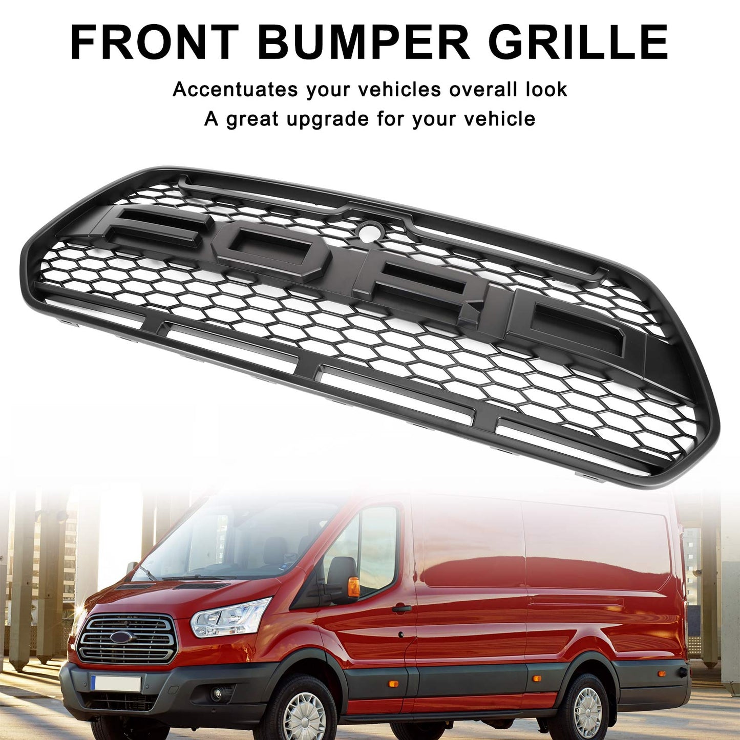 2015-2019 Ford Transit Mk8 Matt Black Front Bumper Grill Replacement Black Raptor Style Grille