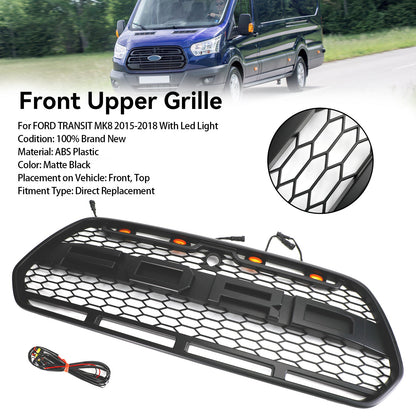 2015-2019 Ford Transit Mk8 Front Bumper Grille Raptor Style Black Grill w/LED