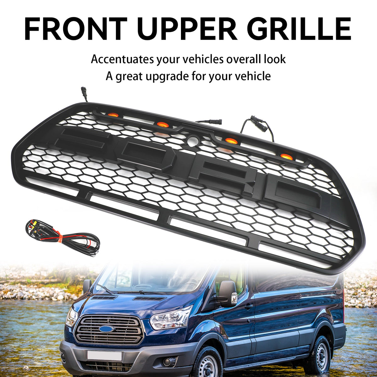 2015-2019 Ford Transit Mk8 Front Bumper Grille Raptor Style Black Grill w/LED