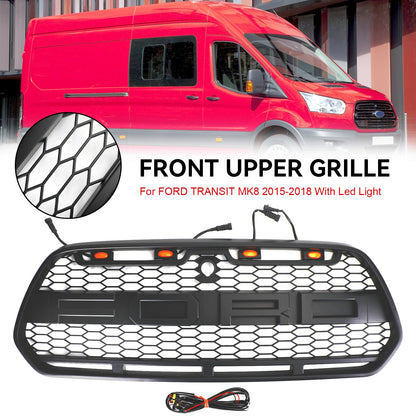 2015-2019 Ford Transit Mk8 Matt Black Front Bumper Grill Replacement Black Raptor Style Grille