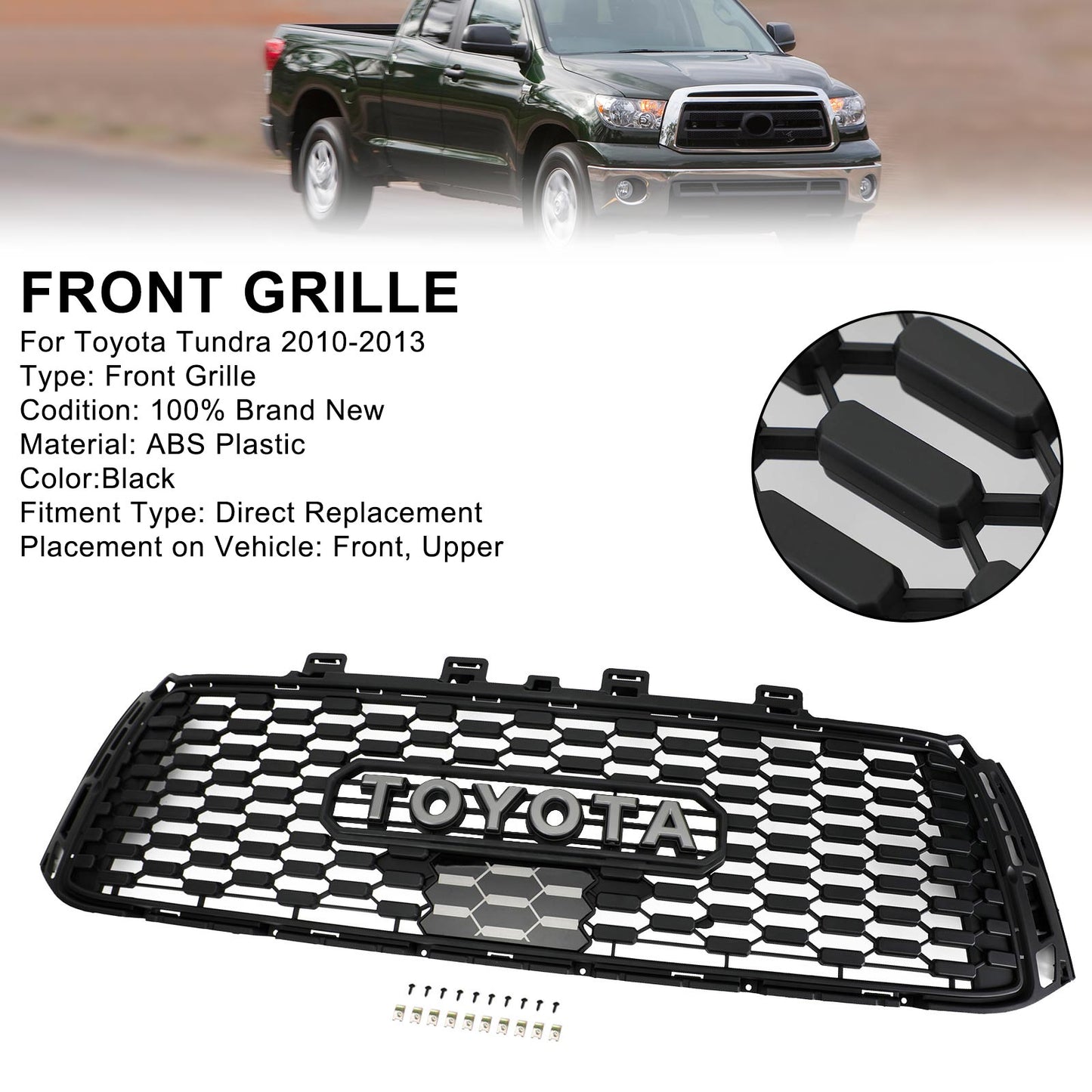 Toyota Tundra TRD PRO Style Grill 2010 2011 2012 2013 Matte Black Honeycomb Front Grille W/ Letter
