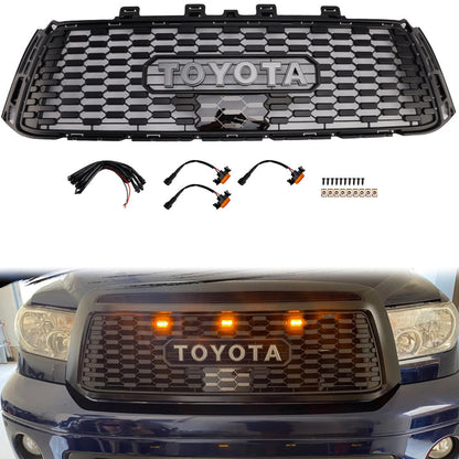 2010-2013 Toyota Tundra TRD PRO Style Honeycomb Front Bumper Grill Amber Light Replacement Grille