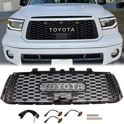 2010-2013 Toyota Tundra TRD PRO Style Honeycomb Front Bumper Grill Amber Light Replacement Grille