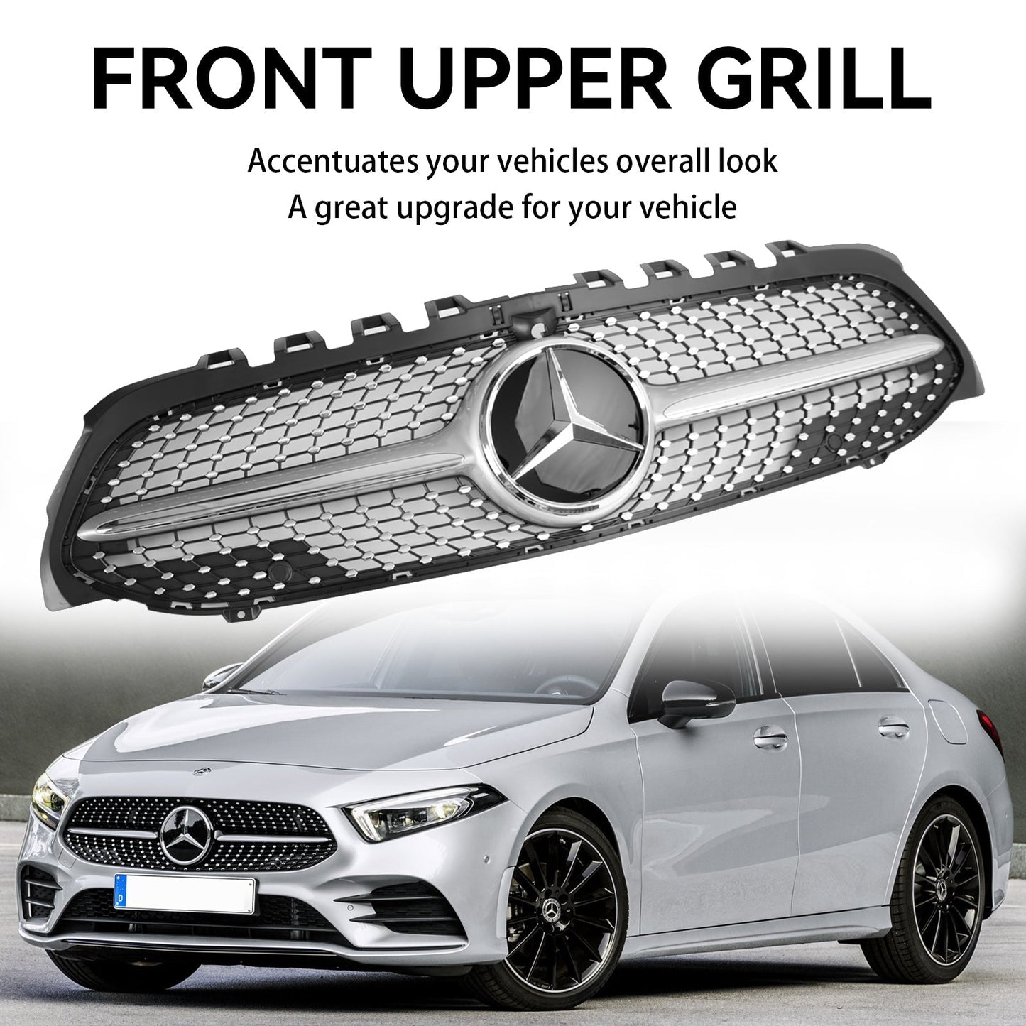 2019-2023 Benz W177 A-CLASS A180/200/A35 Diamond Front Bumper Mercedes Grill Black Chrome Grill