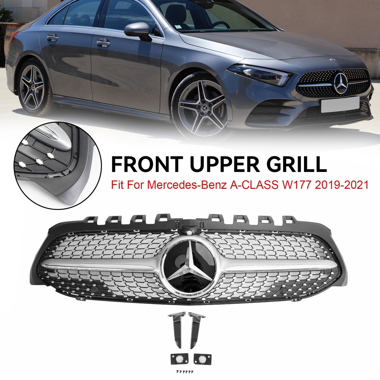2019-2023 Benz W177 A-CLASS A180/200/A35 Diamond Front Bumper Mercedes Grill Black Chrome Grill