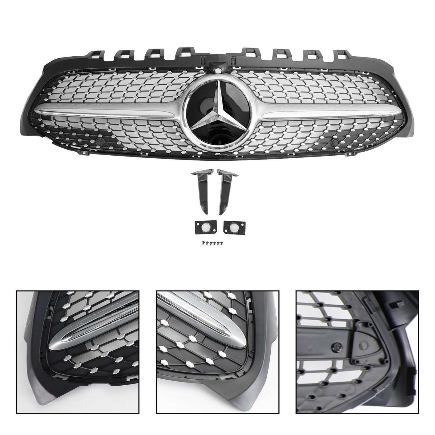 2019-2023 Benz W177 A-CLASS A180/200/A35 Diamond Front Bumper Mercedes Grill Black Chrome Grill