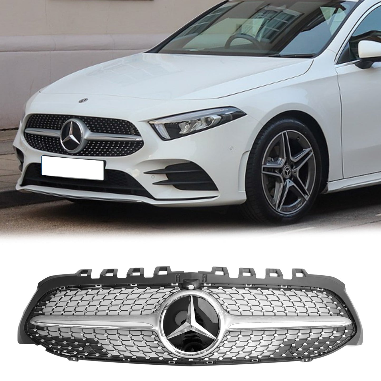2019-2023 Benz W177 A-CLASS A180/200/A35 Diamond Front Bumper Mercedes Grill Black Chrome Grill