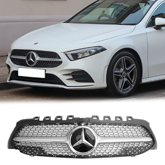 2019-2023 Benz W177 A-CLASS A180/200/A35 Diamond Front Bumper Mercedes Grill Black Chrome Grill