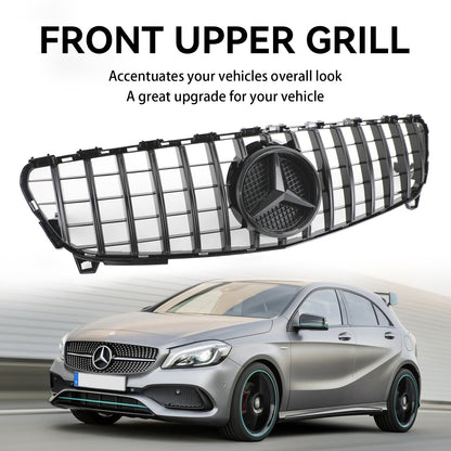 2016-2018 Mercedes Benz A-CLASS W176 AMG Style Grille Front Bumper Glossy Black Replacement Grill