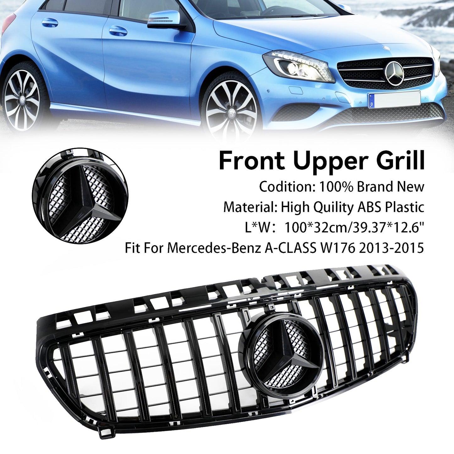 2012-2015 Mercedes-Benz A-CLASS W176 GT Style Grill Bumper Front Black Grille