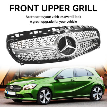2013-2015 Mercedes W176 A-Class A180/200/A45 Front Bumper Grille Black Chrome Replacement Grill