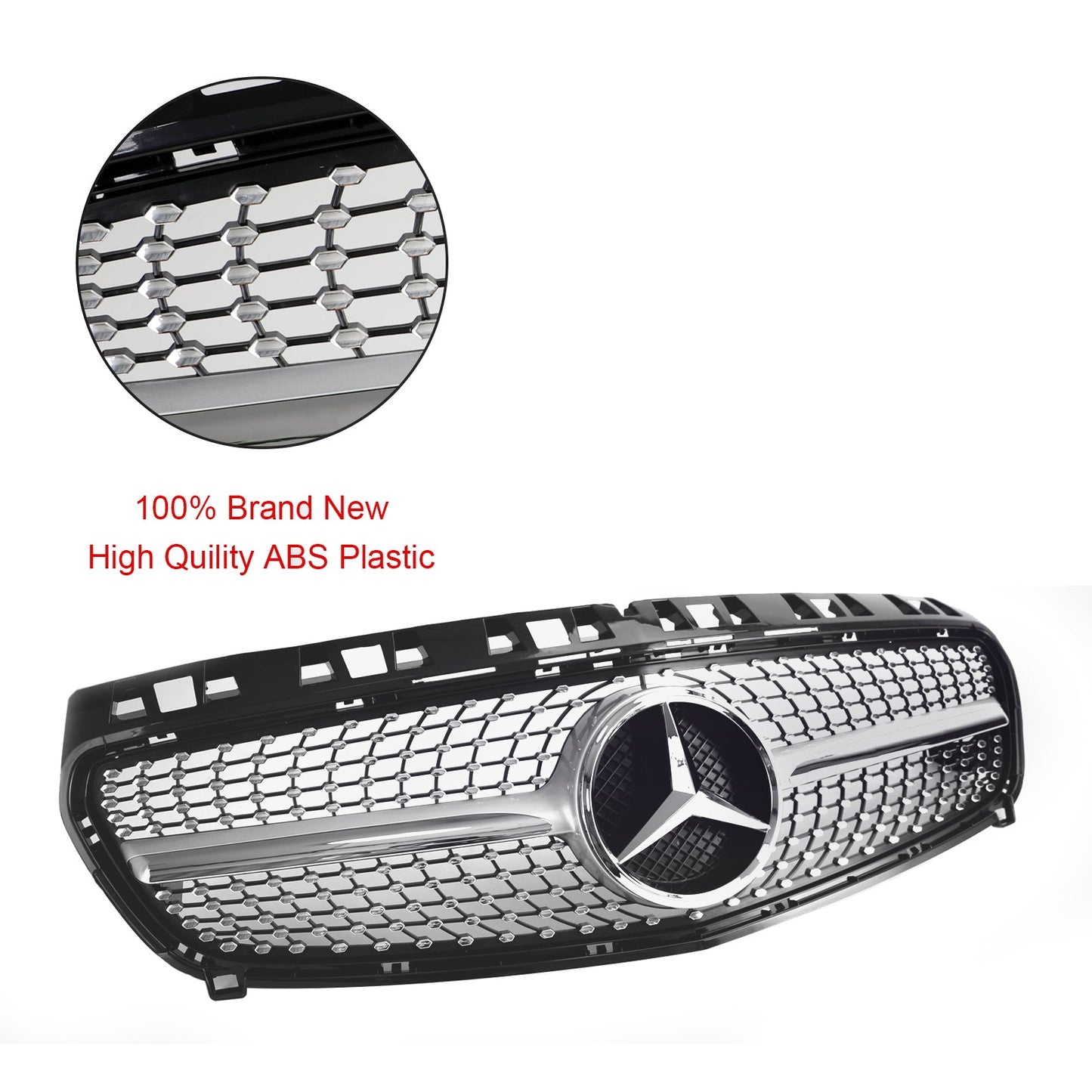 2013-2015 Mercedes W176 A-Class A180/200/A45 Front Bumper Grille Black Chrome Replacement Grill