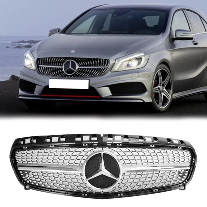 2013-2015 Mercedes W176 A-Class A180/200/A45 Front Bumper Grille Black Chrome Replacement Grill