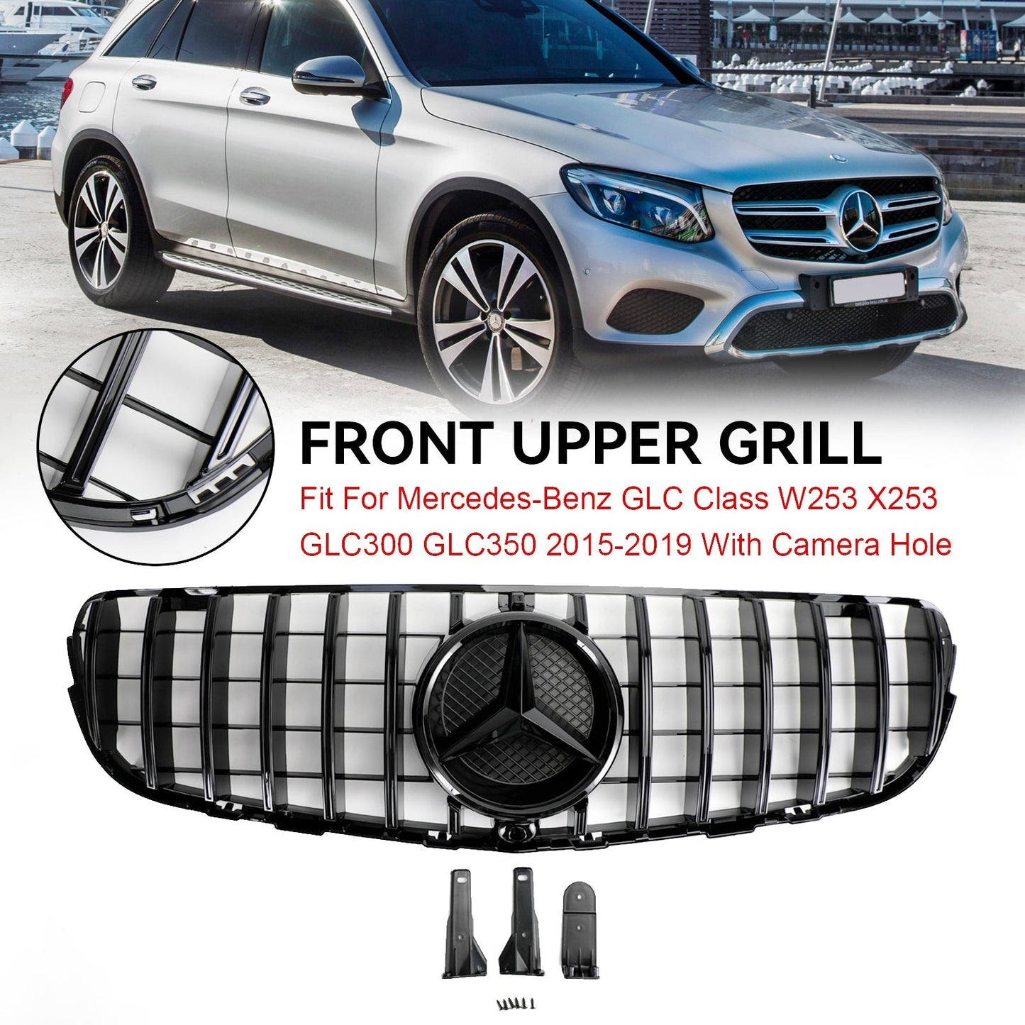 2015 2016 2017 2018 2019 Mercedes Benz GLC-Class X253 Front Grille AMG Style Bumper Black Grille With Star Emblem