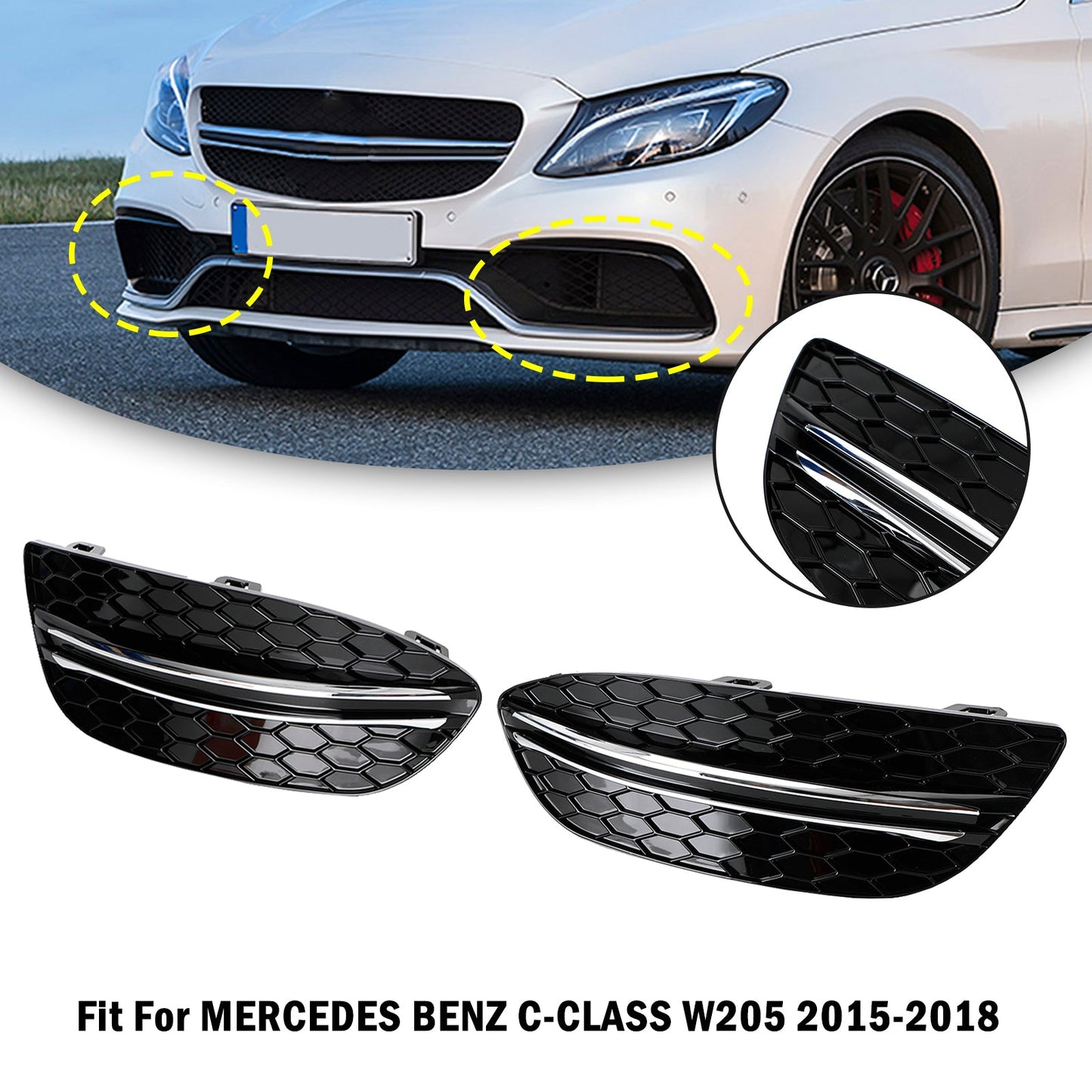 Mercedes Benz 2015-2018 C-Class W205 Base Sedan 14475205 2PCS Front Fog Light Cover