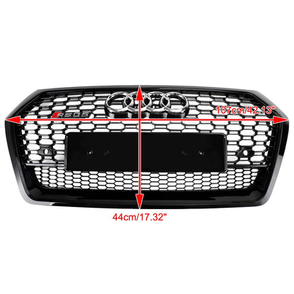 2018-2020 RSQ5 Style Honeycomb Grille For Audi Q5 / Q5 Sline / SQ5 Front Bumper Glossy Black Replacement Grill W/ Ring Emblem