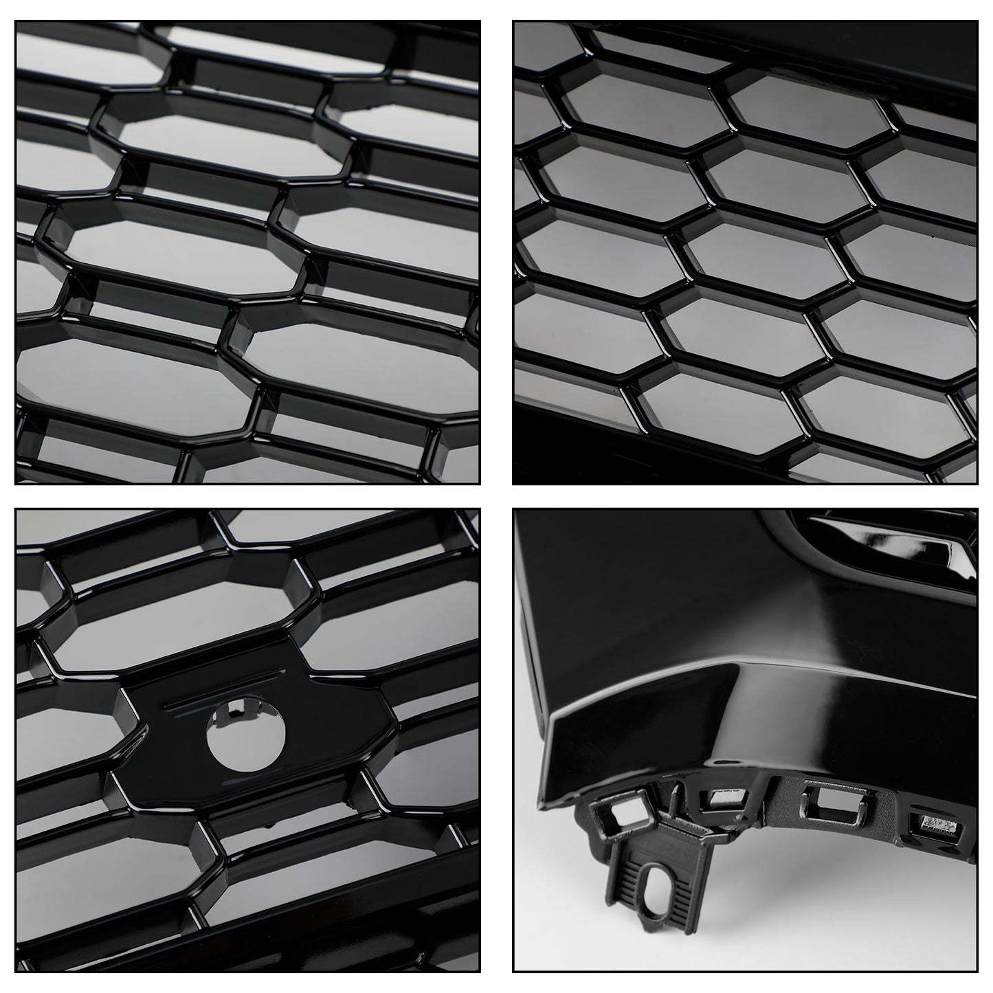 2018-2020 RSQ5 Style Honeycomb Grille For Audi Q5 / Q5 Sline / SQ5 Front Bumper Glossy Black Replacement Grill W/ Ring Emblem