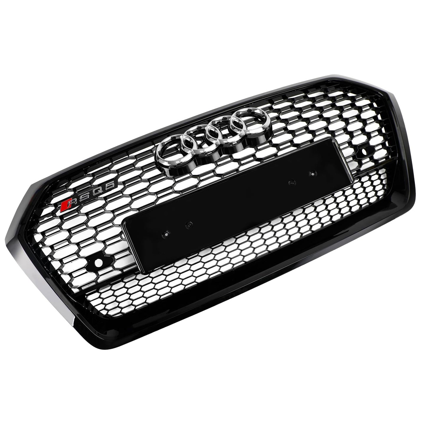 2018-2020 RSQ5 Style Honeycomb Grille For Audi Q5 / Q5 Sline / SQ5 Front Bumper Glossy Black Replacement Grill W/ Ring Emblem