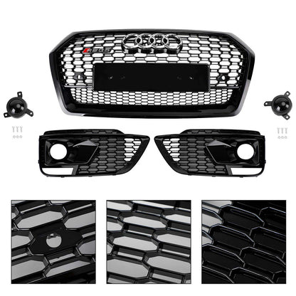 2018-2020 Audi Q5 / SQ5 RSQ5 Style Honeycomb Mesh Grille+Fog Lamp Grille With Sensor Hole Front Bumper Grille Set