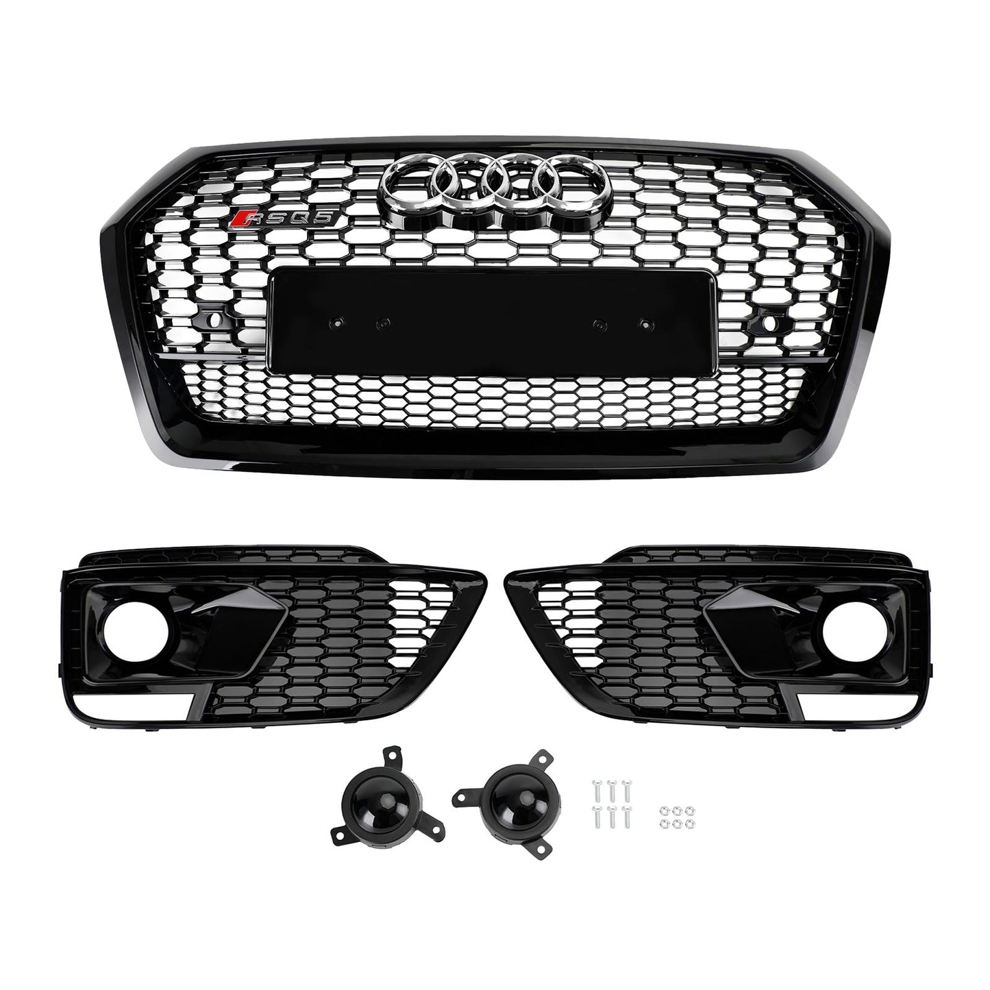 2018-2020 Audi Q5 / SQ5 RSQ5 Style Honeycomb Mesh Grille+Fog Lamp Grille With Sensor Hole Front Bumper Grille Set