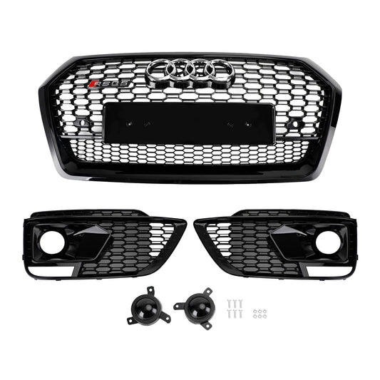 2018-2020 Audi Q5 / SQ5 RSQ5 Style Honeycomb Mesh Grille+Fog Lamp Grille With Sensor Hole Front Bumper Grille Set