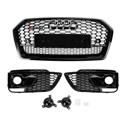 2018-2020 Audi Q5 SQ5 Front Black Grille RSQ5 Style Honeycomb Mesh Grill+Fog Lamp Grill