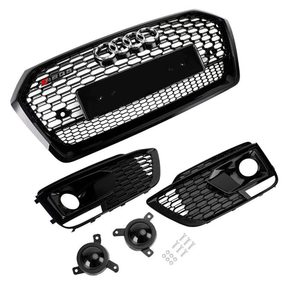 2018-2020 Audi Q5 / SQ5 RSQ5 Style Honeycomb Mesh Grille+Fog Lamp Grille With Sensor Hole Front Bumper Grille Set