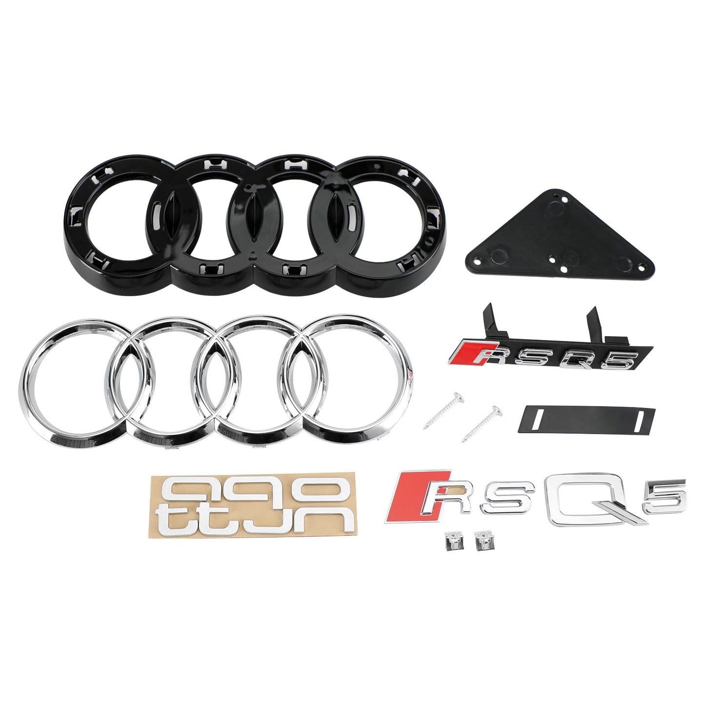 2018-2020 RSQ5 Style Honeycomb Grille For Audi Q5 / Q5 Sline / SQ5 Front Bumper Glossy Black Replacement Grill W/ Ring Emblem