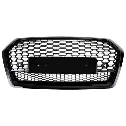 2018-2020 RSQ5 Style Honeycomb Grille For Audi Q5 / Q5 Sline / SQ5 Front Bumper Glossy Black Replacement Grill W/ Ring Emblem