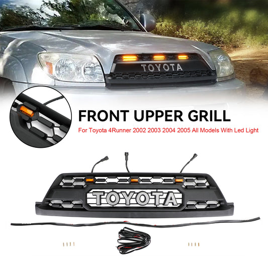 TRD PRO Style Grille For 2002-2005 Toyota 4Runner Black Front Bumper Grill W/ LED & Letter