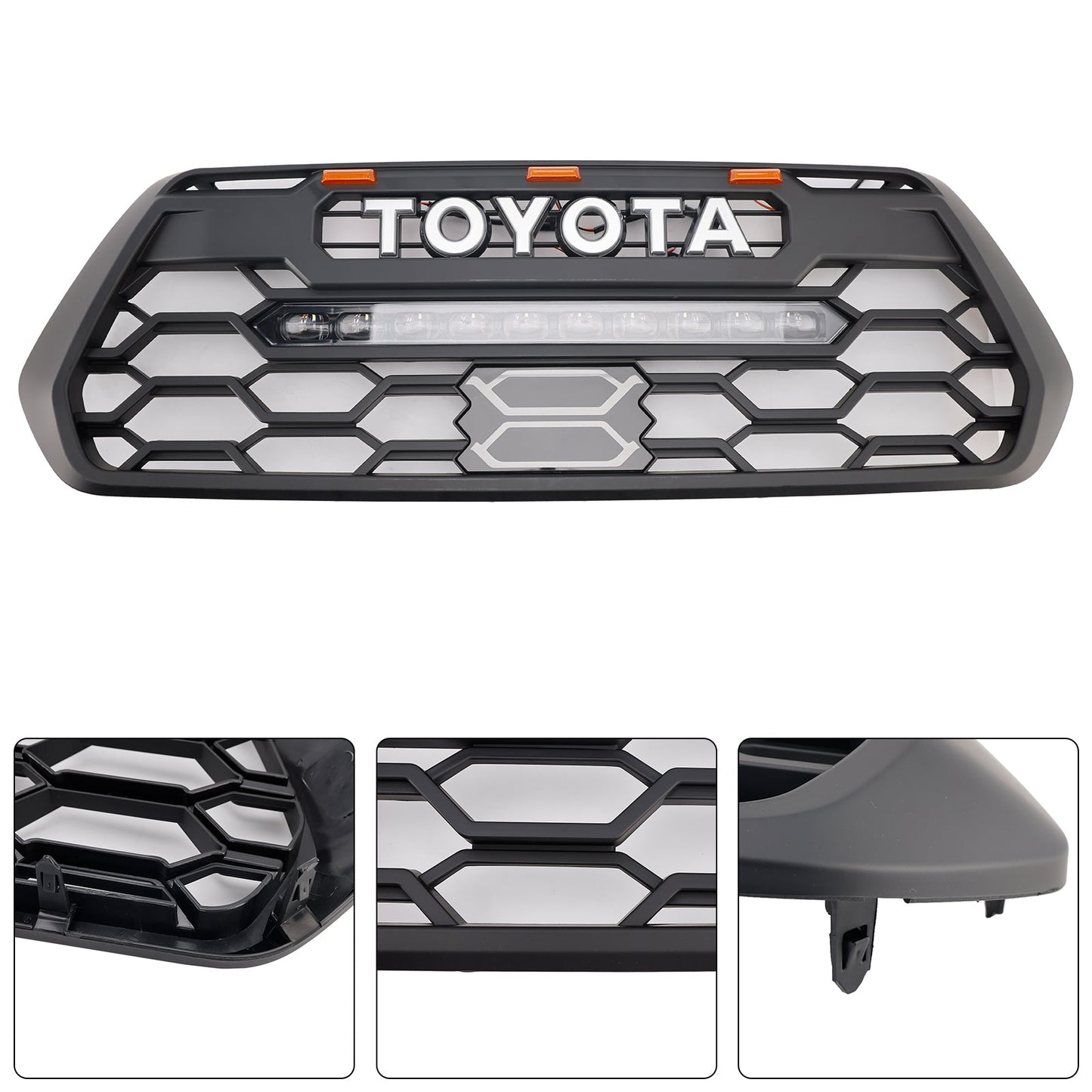 Toyota Tacoma 3rd Gen 2016-2023 Trd Pro Grill Front Bumper Black  Replacemetn Grille W/ LED & Light Bar