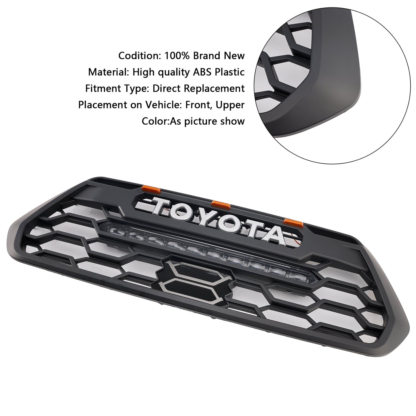 Toyota Tacoma 3rd Gen 2016-2023 Trd Pro Grill Front Bumper Black  Replacemetn Grille W/ LED & Light Bar