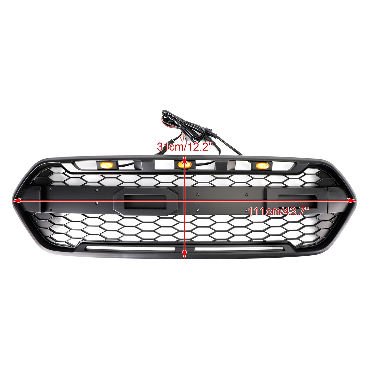 2018-2023 Raptor Style Ford Transit Custom Matt Black Replacement Honeycomb Grill Front Bumper Grille + LED Lights