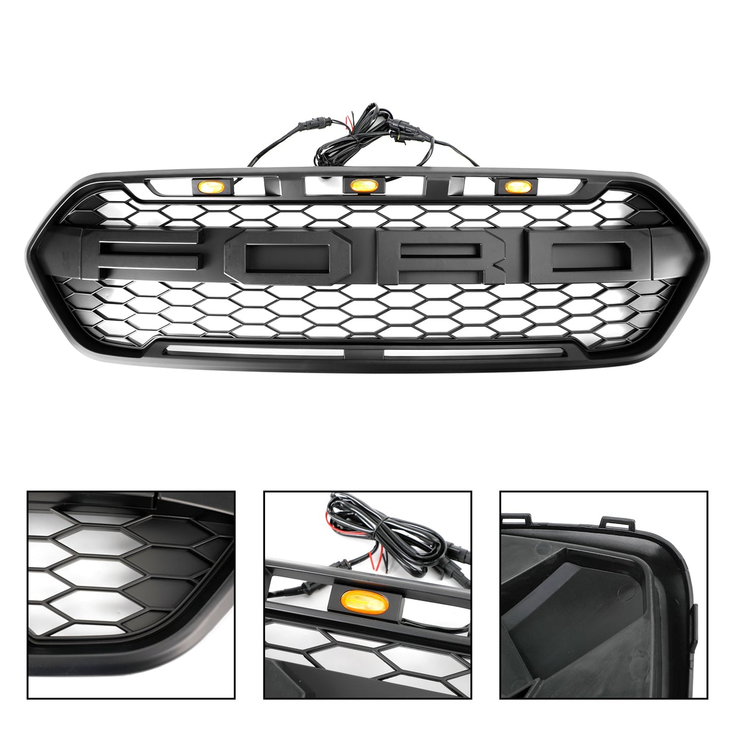 2018-2023 Ford Transit Custom Raptor Grille Honeycomb Mesh Hex Front Black Grill + LED