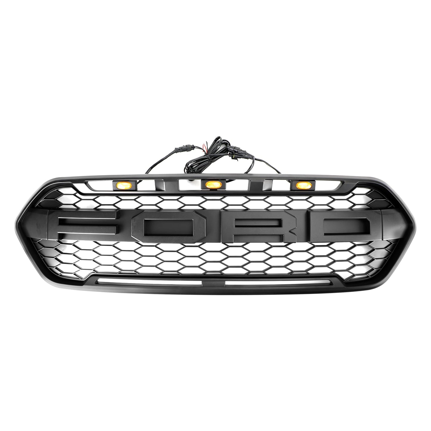 2018-2023 Raptor Style Ford Transit Custom Matt Black Replacement Honeycomb Grill Front Bumper Grille + LED Lights