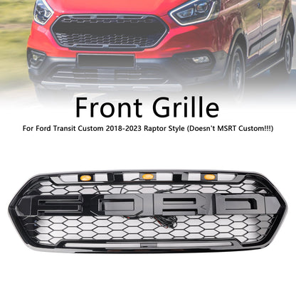 2018-2023 Ford Transit Custom Gloss Black Front Bumper Grille W/ 3LED Light Raptor Grill