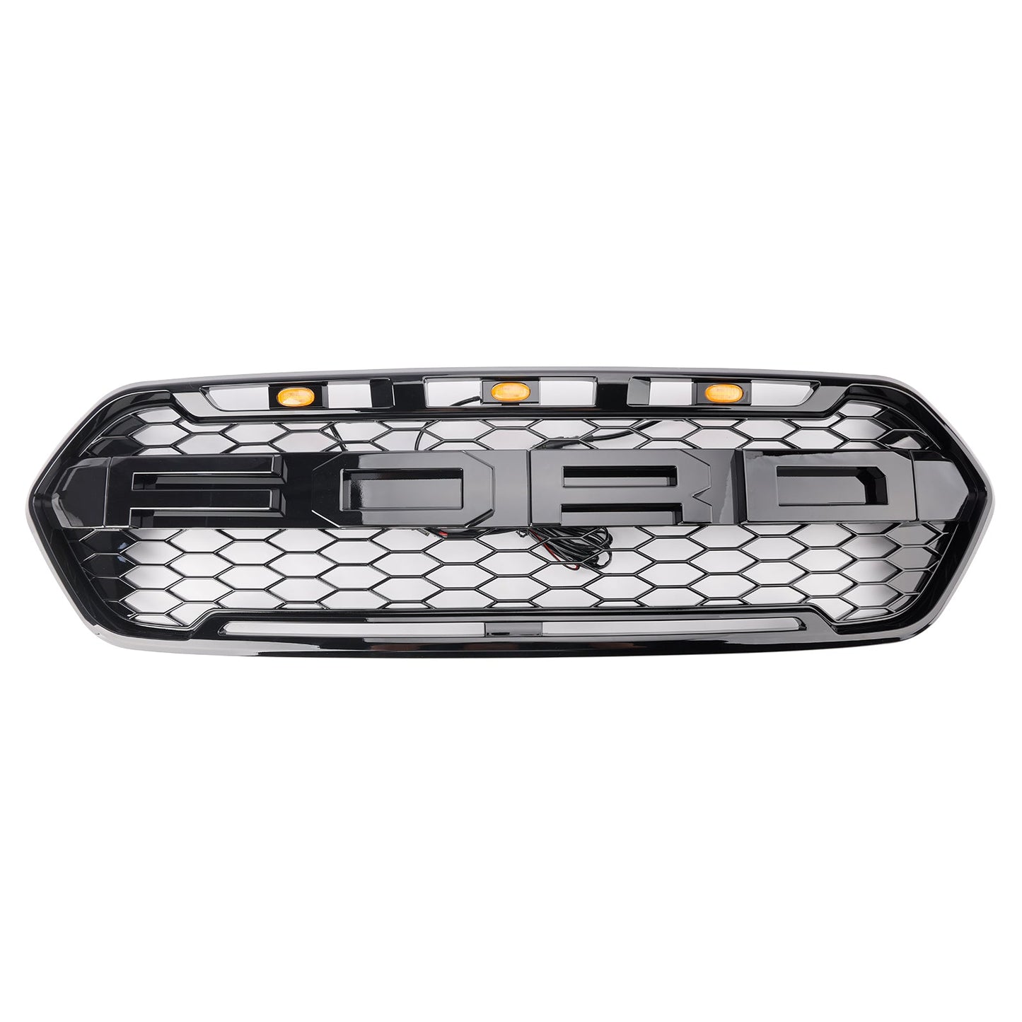 2018-2023 Ford Transit Custom Front Bumper Grille Air Intake Radiator Glossy Black Honeycomb Mesh Raptor Grill With LED