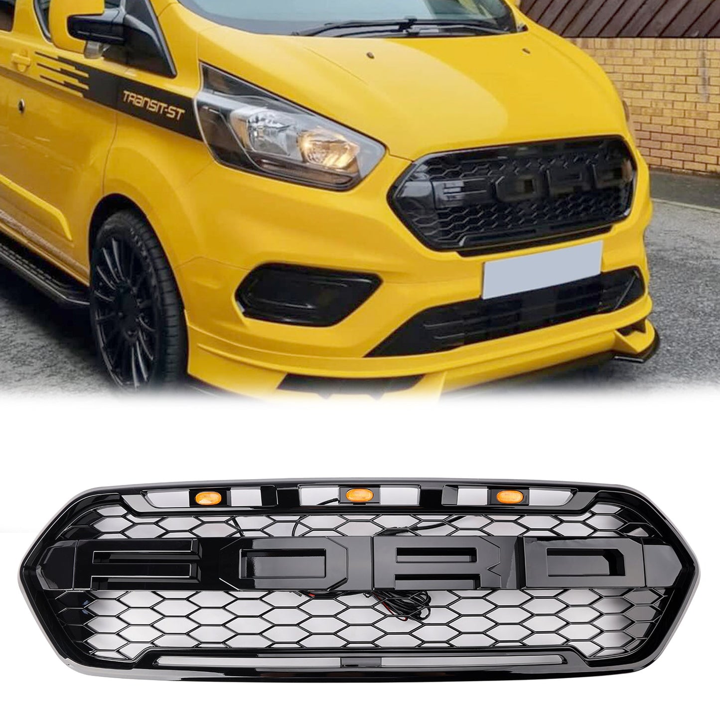2018-2023 Ford Transit Custom Honeycomb Reptor Glossy Black Replacement Grille