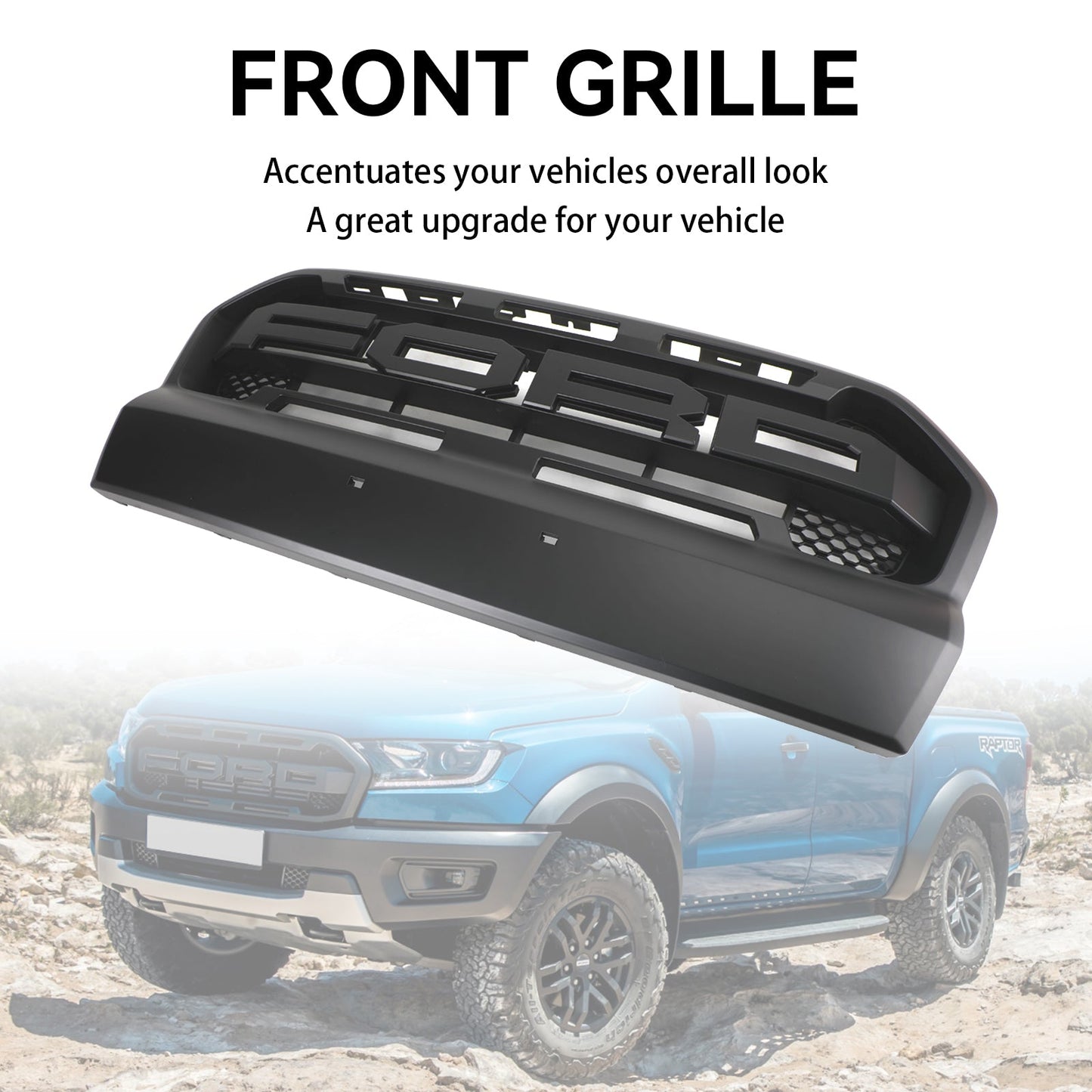 Ford Ranger T7 2015-2019 Wildtrak Raptor Style Front Bumper Grill Replacement Matte Black Grille