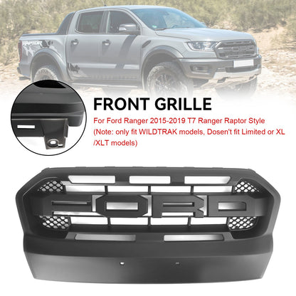 Ford Ranger T7 2015-2019 Wildtrak Raptor Style Front Bumper Grill Replacement Matte Black Grille