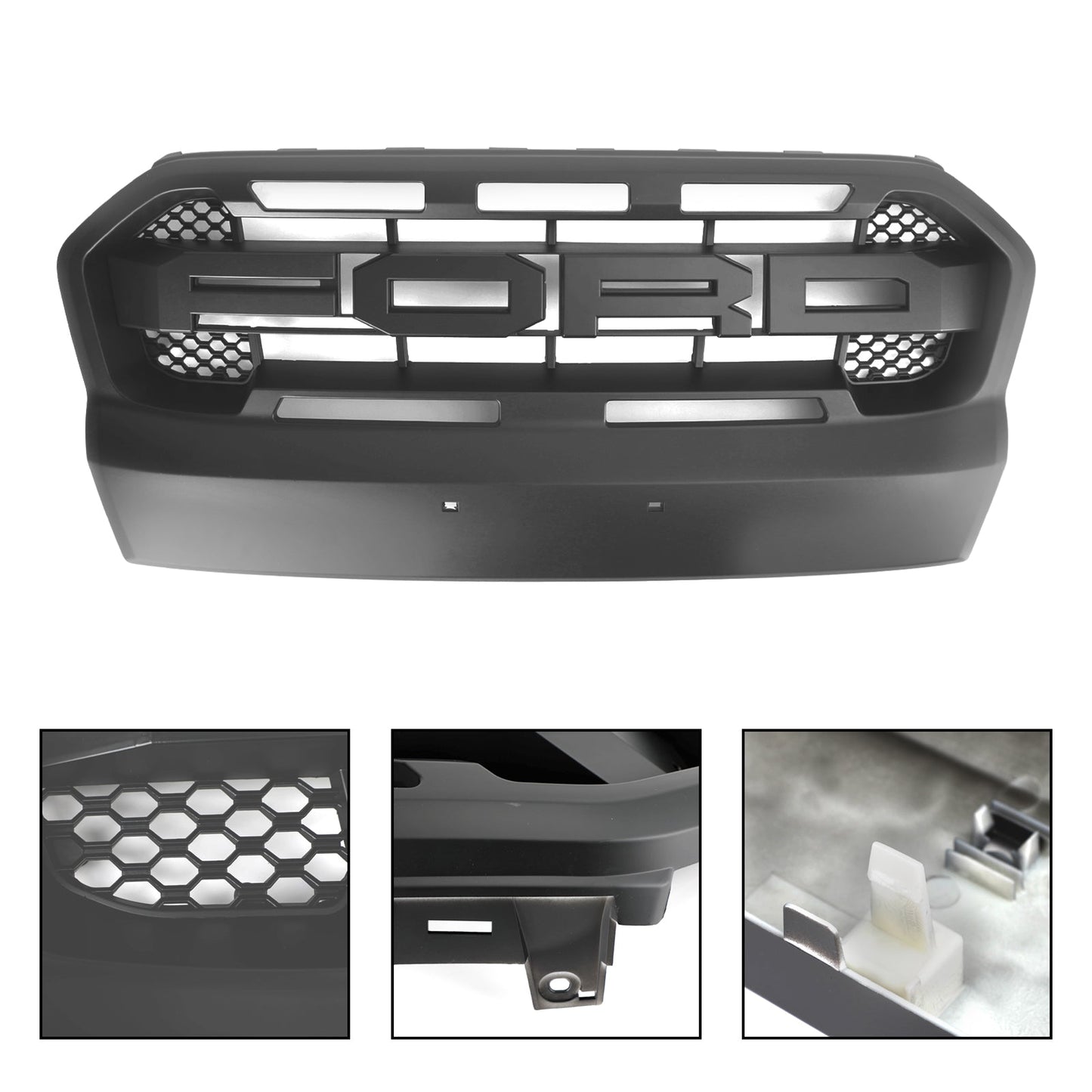 Ford Ranger T7 2015-2019 Wildtrak Raptor Style Front Bumper Grill Replacement Matte Black Grille
