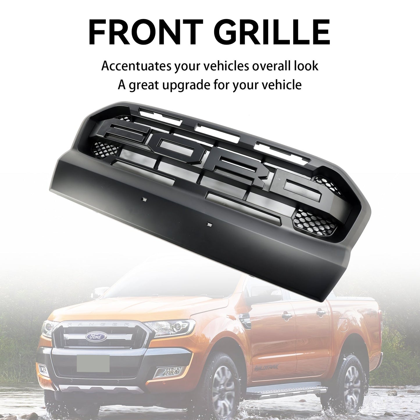 2015 2016 2017 2018 2019 Ford Ranger Wildtrak Raptor Grille Matte Black Front Bumper Replacement Grill With Letter