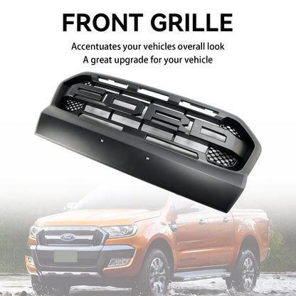 2015 2016 2017 2018 2019 Ford Ranger Wildtrak Raptor Grille Matte Black Front Bumper Replacement Grill With Letter