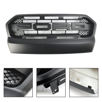 2015 2016 2017 2018 2019 Ford Ranger Wildtrak Raptor Grille Matte Black Front Bumper Replacement Grill With Letter