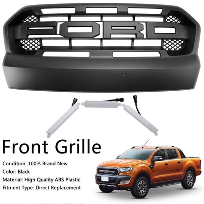 Ford Ranger 2015-2019 T7 Front Bumper Grill Black Raport Style Grille W/3 White LED