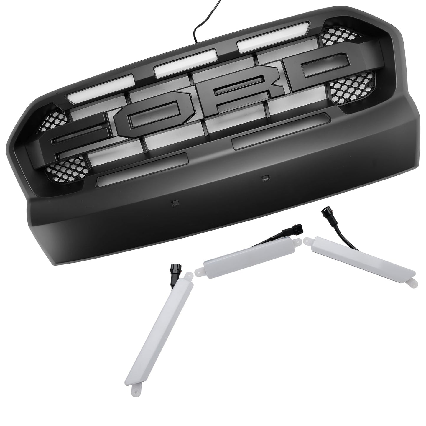 Ford Ranger 2015-2019 T7 Front Bumper Grill Black Raport Style Grille W/3 White LED