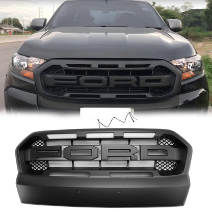 Ford Ranger 2015-2019 T7 Front Bumper Grill Black Raport Style Grille W/3 White LED