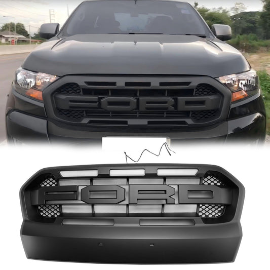 Ford Ranger 2015-2019 T7 Front Bumper Grill Black Raport Style Grille W/3 White LED